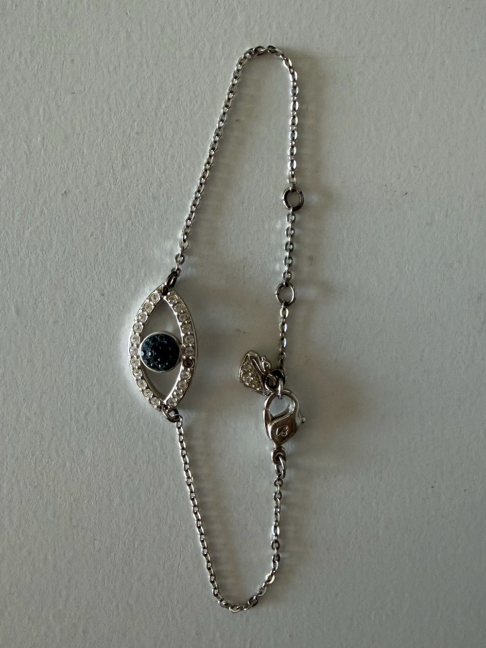 Swarovski Crystal Silver Evil Eye Bracelet with Dark Blue Centre Small Swan